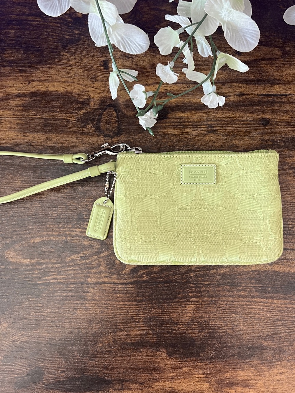Vintage Coach Celery Signature "C" Jacquard Canvas Wristlet